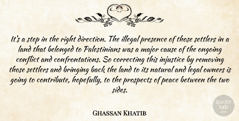 Ghassan Khatib Quote About Belonged, Bringing, Cause, Conflict, Illegal: Its A Step In The...