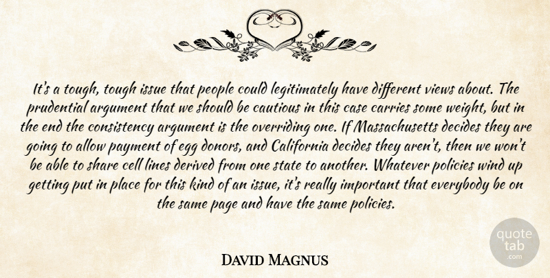 David Magnus Quote About Allow, Argument, California, Carries, Case: Its A Tough Tough Issue...