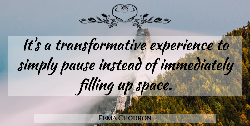 Pema Chodron Quote About Space, Filling Up, Spaciousness: Its A Transformative Experience To...