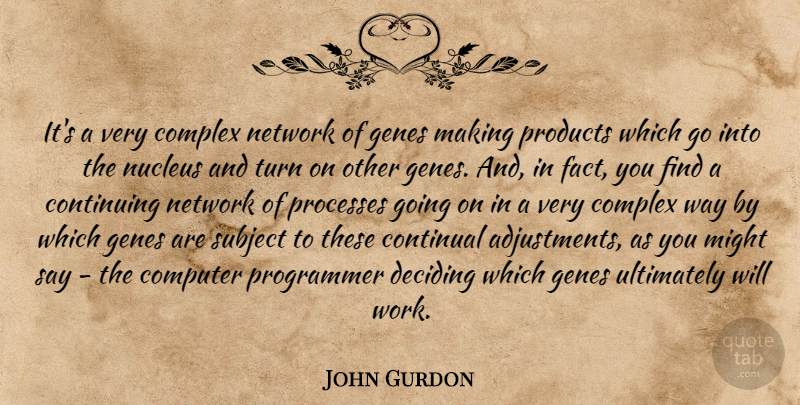 John Gurdon Quote About Complex, Computer, Continuing, Deciding, Genes: Its A Very Complex Network...