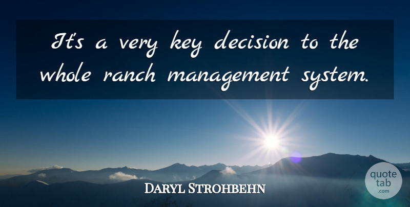 Daryl Strohbehn Quote About Decision, Key, Management, Ranch: Its A Very Key Decision...