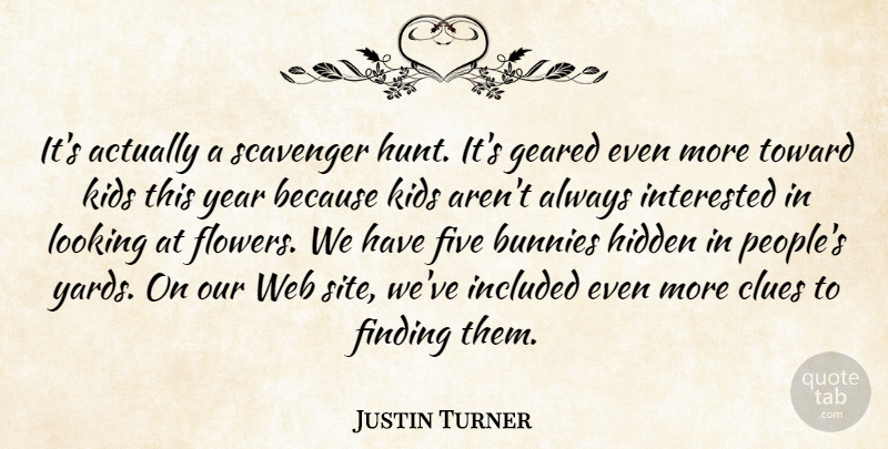 Justin Turner Quote About Clues, Finding, Five, Geared, Hidden: Its Actually A Scavenger Hunt...