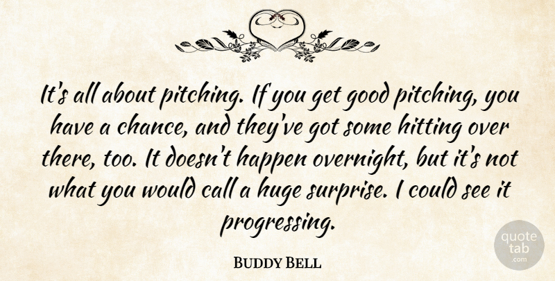 Buddy Bell Quote About Call, Good, Happen, Hitting, Huge: Its All About Pitching If...