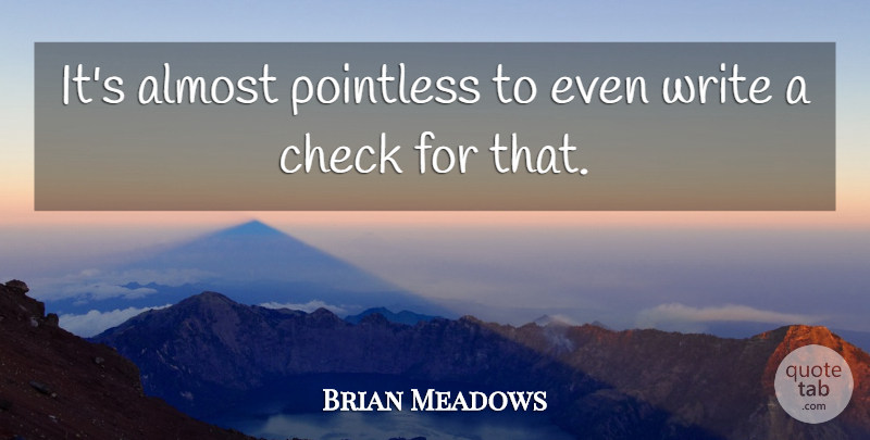 Brian Meadows Quote About Almost, Check, Pointless: Its Almost Pointless To Even...