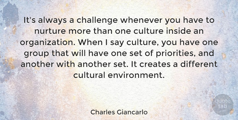 Charles Giancarlo Quote About Creates, Cultural, Inside, Nurture, Whenever: Its Always A Challenge Whenever...