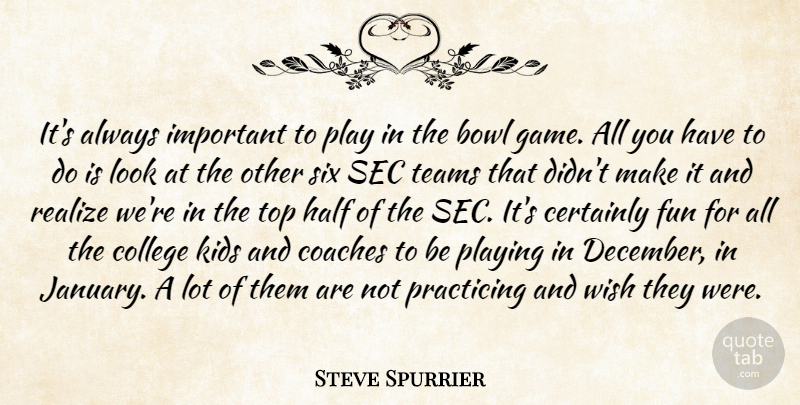 Steve Spurrier Quote About Bowl, Certainly, Coaches, College, Fun: Its Always Important To Play...