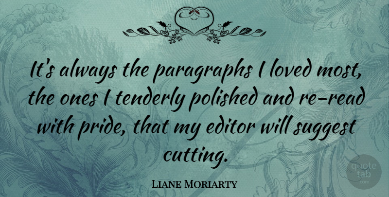 Liane Moriarty Quote About Editor, Paragraphs, Polished, Suggest: Its Always The Paragraphs I...