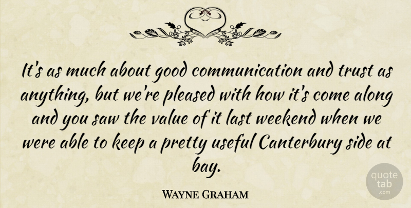 Wayne Graham Quote About Along, Communication, Good, Last, Pleased: Its As Much About Good...