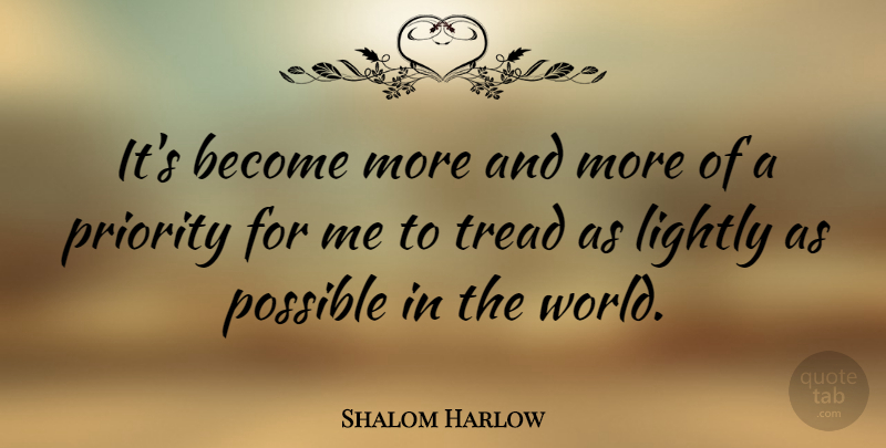 Shalom Harlow Quote About Priorities, World: Its Become More And More...