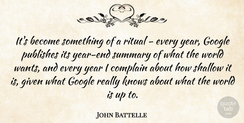 John Battelle Quote About Years, Year End, Google: Its Become Something Of A...