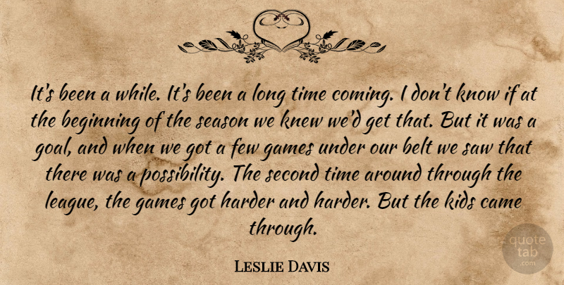 Leslie Davis Quote About Beginning, Belt, Came, Few, Games: Its Been A While Its...