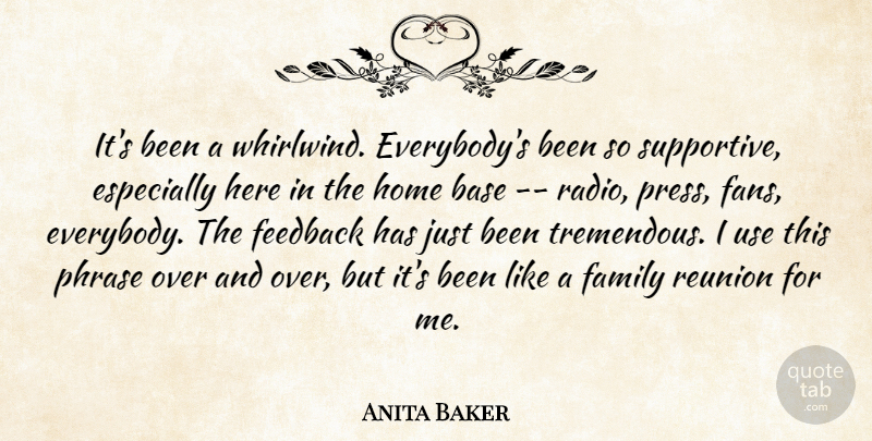 Anita Baker Quote About Base, Family, Feedback, Home, Phrase: Its Been A Whirlwind Everybodys...