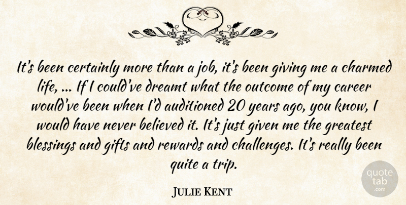 Julie Kent Quote About Believed, Blessings, Career, Certainly, Charmed: Its Been Certainly More Than...