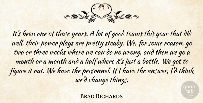 Brad Richards Quote About Change, Figure, Good, Half, Month: Its Been One Of Those...