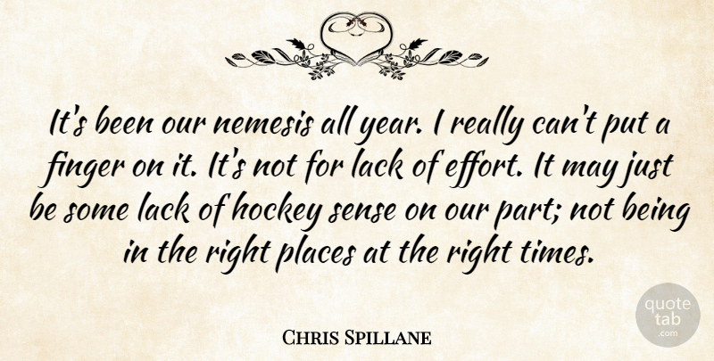 Chris Spillane Quote About Finger, Hockey, Lack, Places: Its Been Our Nemesis All...