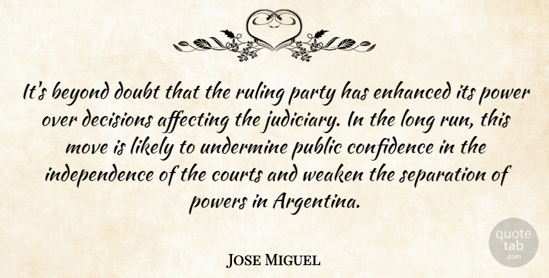 Jose Miguel Quote About Affecting, Beyond, Confidence, Courts, Decisions: Its Beyond Doubt That The...