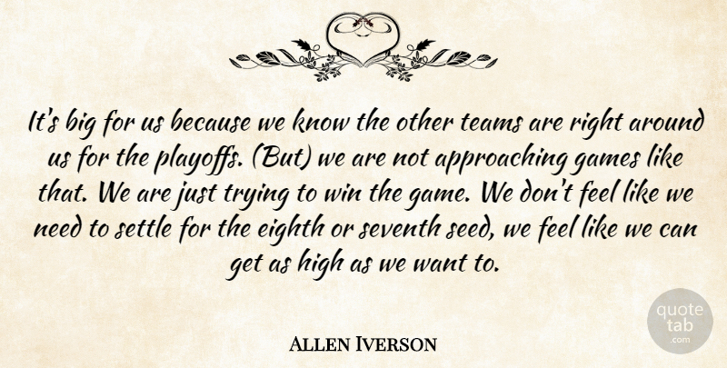 Allen Iverson Quote About Eighth, Games, High, Settle, Seventh: Its Big For Us Because...
