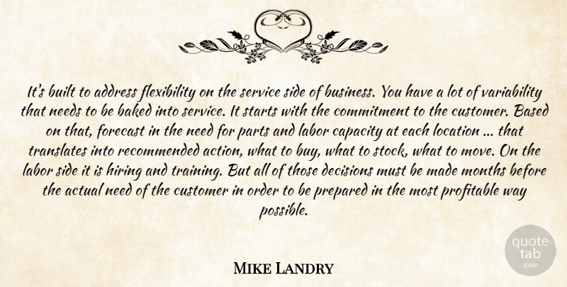 Mike Landry Quote About Actual, Address, Baked, Based, Built: Its Built To Address Flexibility...