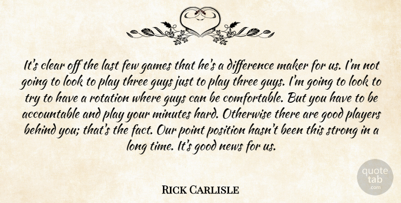 Rick Carlisle Quote About Behind, Clear, Difference, Few, Games: Its Clear Off The Last...