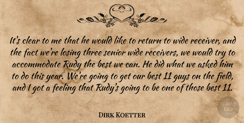 Dirk Koetter Quote About Asked, Best, Clear, Fact, Feeling: Its Clear To Me That...