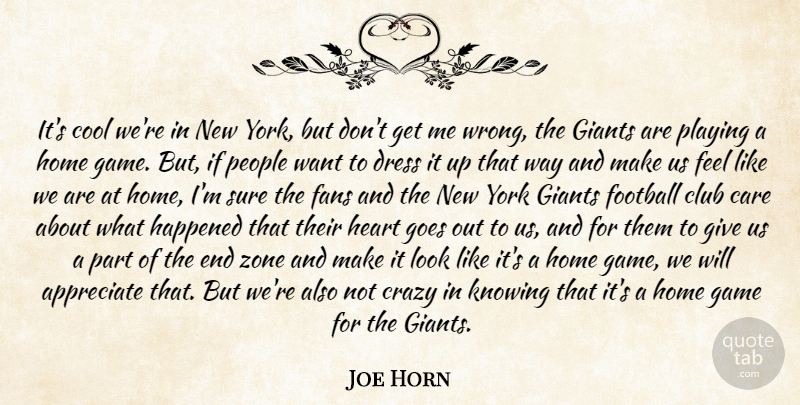 Joe Horn Quote About Appreciate, Care, Club, Cool, Crazy: Its Cool Were In New...