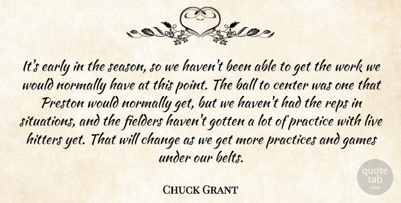 Chuck Grant Quote About Ball, Center, Change, Early, Games: Its Early In The Season...