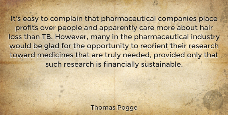 Thomas Pogge Quote About Apparently, Care, Companies, Complain, Easy: Its Easy To Complain That...
