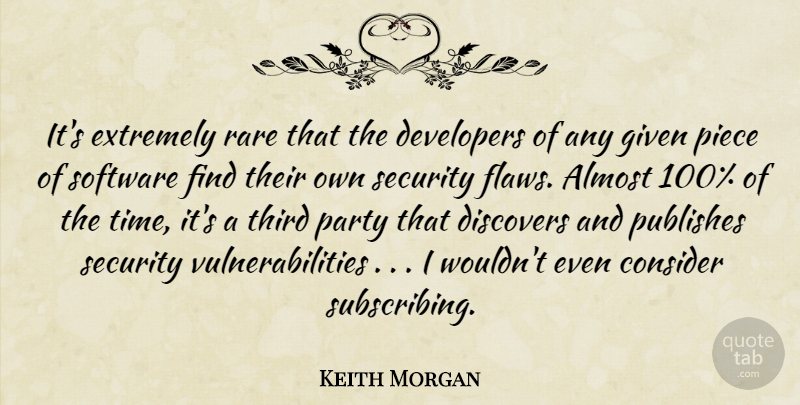 Keith Morgan Quote About Almost, Consider, Developers, Discovers, Extremely: Its Extremely Rare That The...