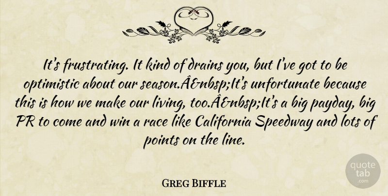 Greg Biffle Quote About California, Lots, Optimistic, Points, Race: Its Frustrating It Kind Of...