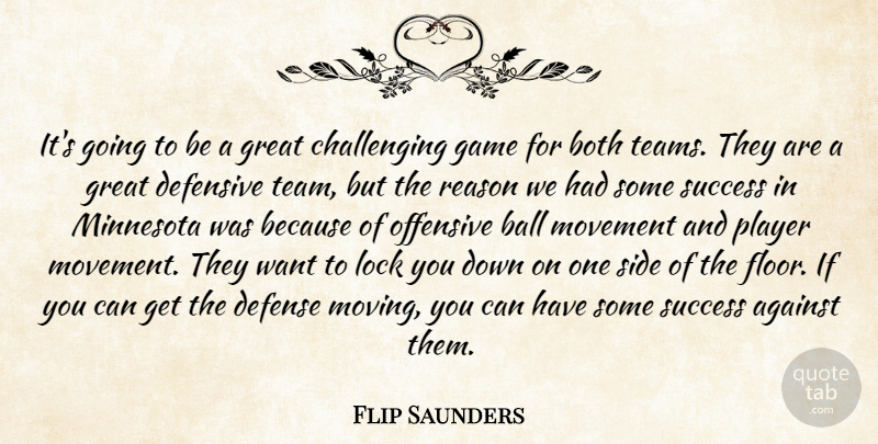 Flip Saunders Quote About Against, Ball, Both, Defense, Defensive: Its Going To Be A...