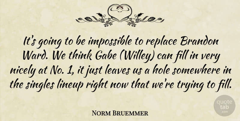Norm Bruemmer Quote About Fill, Hole, Impossible, Leaves, Nicely: Its Going To Be Impossible...