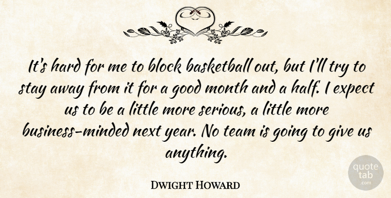 Dwight Howard Quote About Basketball, Block, Expect, Good, Hard: Its Hard For Me To...