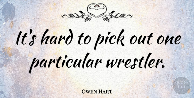 Owen Hart Quote About Wrestler, Particular, Hard: Its Hard To Pick Out...