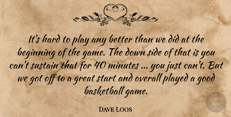 Dave Loos Quote About Basketball, Beginning, Good, Great, Hard: Its Hard To Play Any...