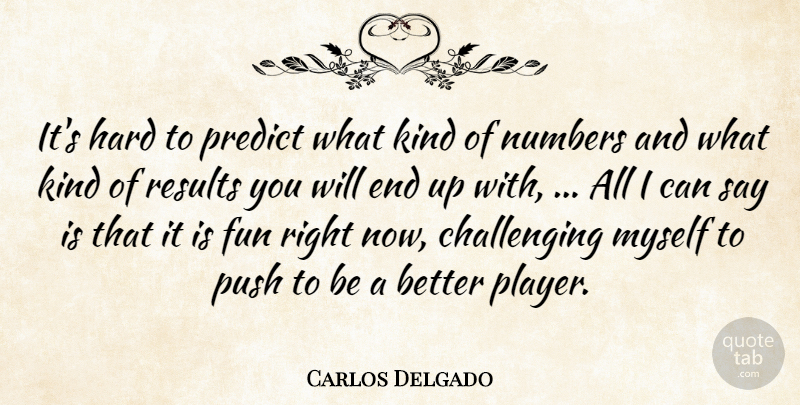 Carlos Delgado Quote About Fun, Hard, Numbers, Predict, Push: Its Hard To Predict What...