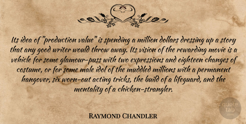 Raymond Chandler Quote About Acting, Build, Changes, Dollars, Dressing: Its Idea Of Production Value...