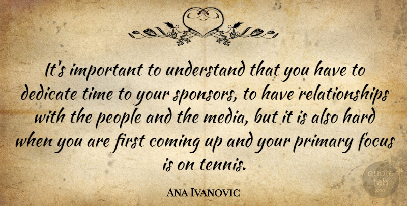 Ana Ivanovic Quote About Coming, Dedicate, Hard, People, Primary: Its Important To Understand That...