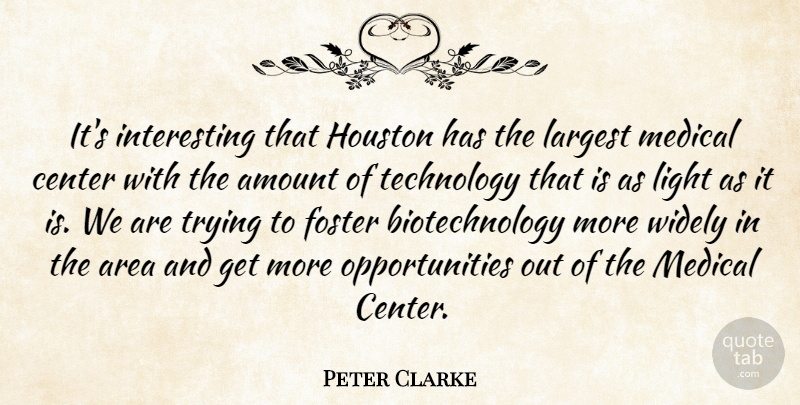 Peter Clarke Quote About Amount, Area, Center, Foster, Houston: Its Interesting That Houston Has...