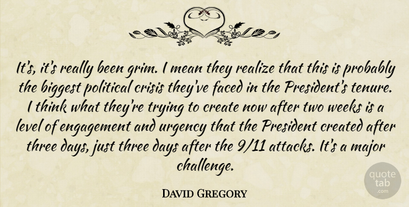 David Gregory Quote About Biggest, Create, Created, Crisis, Days: Its Its Really Been Grim...