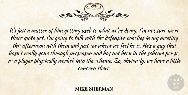 Mike Sherman Quote About Afternoon, Coaches, Concern, Defensive, Gone: Its Just A Matter Of...