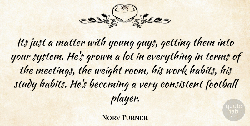Norv Turner Quote About Becoming, Consistent, Football, Grown, Matter: Its Just A Matter With...