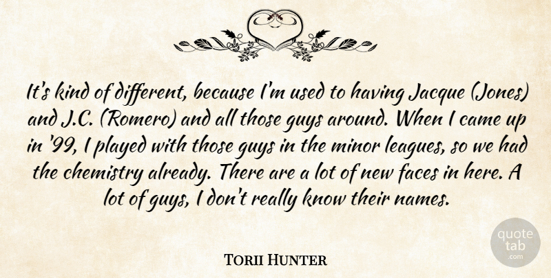 Torii Hunter Quote About Came, Chemistry, Faces, Guys, Minor: Its Kind Of Different Because...