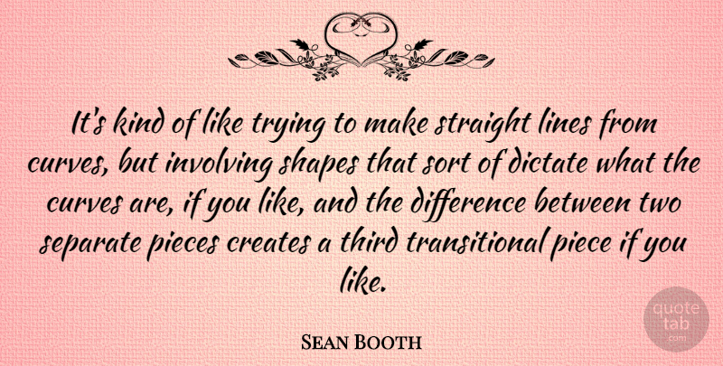 Sean Booth Quote About Creates, Dictate, Involving, Pieces, Separate: Its Kind Of Like Trying...