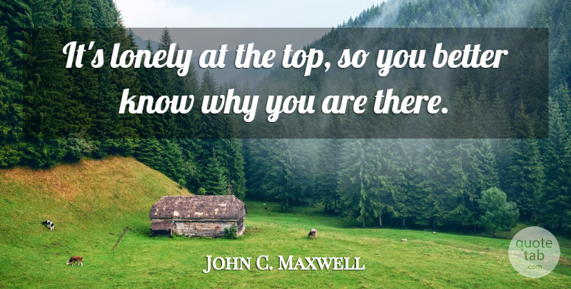 John C. Maxwell Quote About Leadership, Lonely, Lonely At The Top: Its Lonely At The Top...