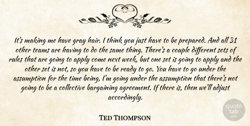 Ted Thompson Quote About Adjust, Apply, Assumption, Bargaining, Collective: Its Making Me Have Gray...