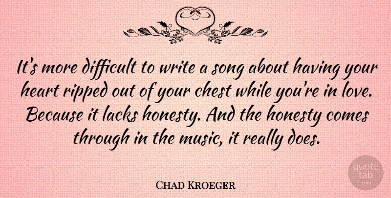 Chad Kroeger Quote About Song, Honesty, Heart: Its More Difficult To Write...