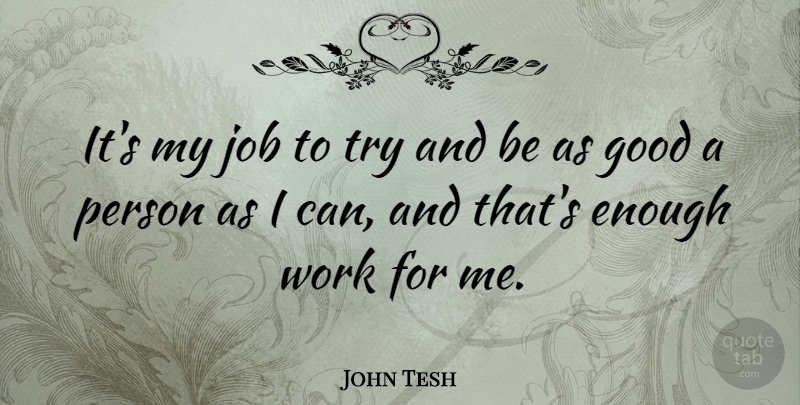 John Tesh Quote About Good, Job, Work: Its My Job To Try...