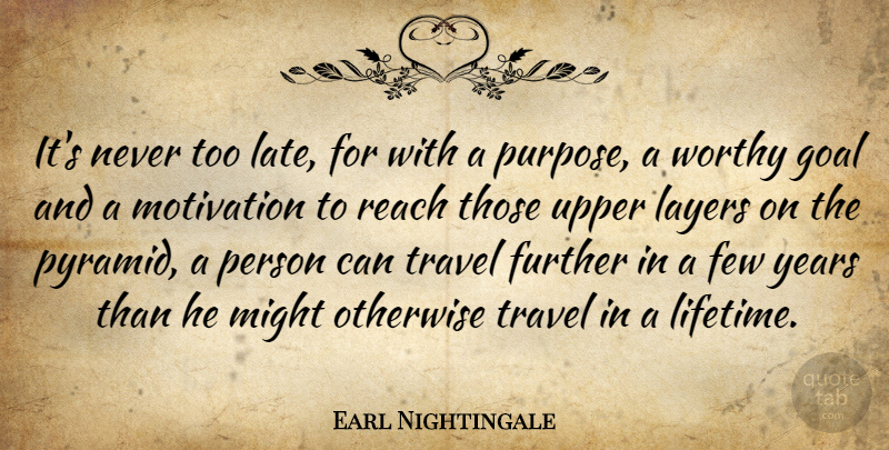 Earl Nightingale Quote About Motivation, Vacation, Years: Its Never Too Late For...