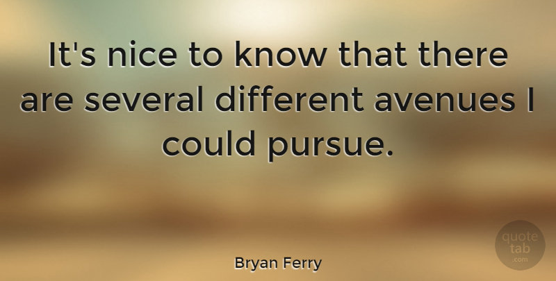 Bryan Ferry Quote About Nice, Different, Pursue: Its Nice To Know That...