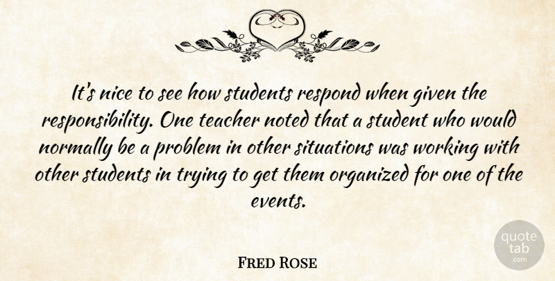 Fred Rose Quote About Given, Nice, Normally, Noted, Organized: Its Nice To See How...